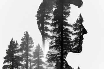 Obraz premium Multiple exposure photography of man and forest