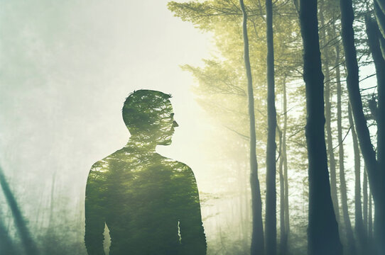 Multiple Exposure Photography Of Man And Forest