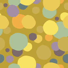 Vector seamless abstract pattern. Colorful circles on light yellow background. Soft geometric shapes. Pastel colors.