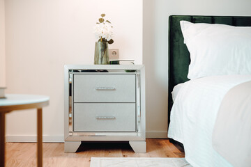 Furniture details in stylish loft premium bedroom