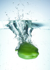 water splash, and green pepper under water