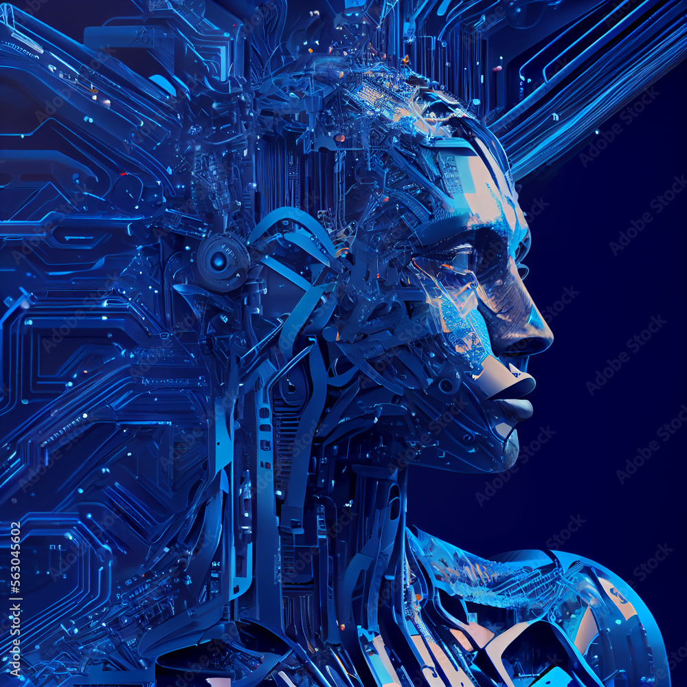 Poster abstract blue illustration of ai in crypto and blockchain. generative ai