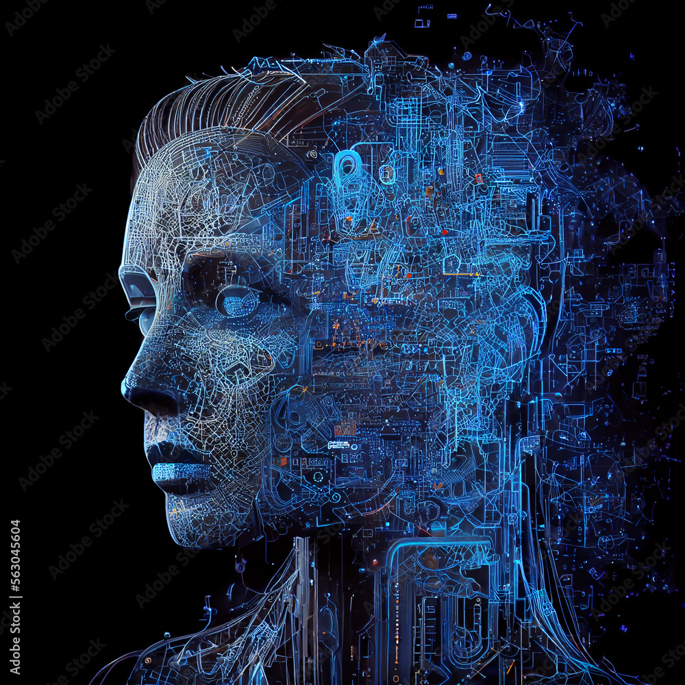 Poster abstract blue illustration of ai in crypto and blockchain. generative ai