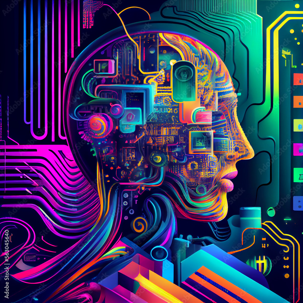 Poster abstract colorful illustration of ai in crypto and blockchain. generative ai