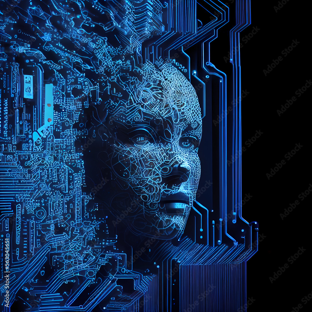 Poster abstract blue illustration of ai in crypto and blockchain. generative ai