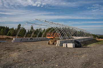 Constuction of a commercial fabric dome. Hoop building. Canvas. Fabric covered. Dome storage. Fabric building. Hoop building. Storage. Prefabricated. Commercial dome.  Dome. Fabric structure. 
