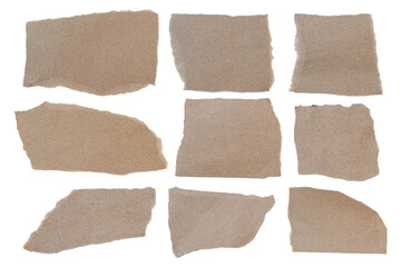 Set of Brown ripped piece of paper isolated on transparent background PNG file