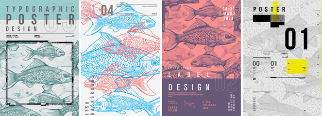 Fototapeta Typography posters design. Set of flat vector illustrations. Layout creative. Print, label, cover. obraz