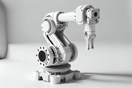 Robotic Arm 3d On White Background. Mechanical Hand. Industrial Robot