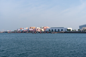Fototapeta na wymiar Morning view of Mina District Corniche in old Doha port, Qatar.