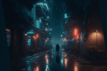Cyber streets illustration, futuristic city, art work at night