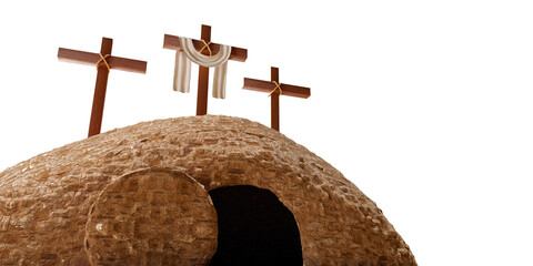 Cross and tomb of jesus in realistic 3d render - obrazy, fototapety, plakaty