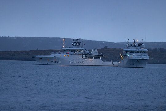 KV NJORD and KV HEIMDAL is a  coastguard vessel and is sailing under the flag of Norway.Helgeland coast,Norway,Europe