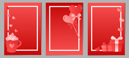 Set of festive Valentine&rsquo;s Day banners in red. Design of three flyers on February 14.