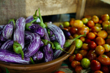 Graffiti Aubergine on farmers market in Sri lank