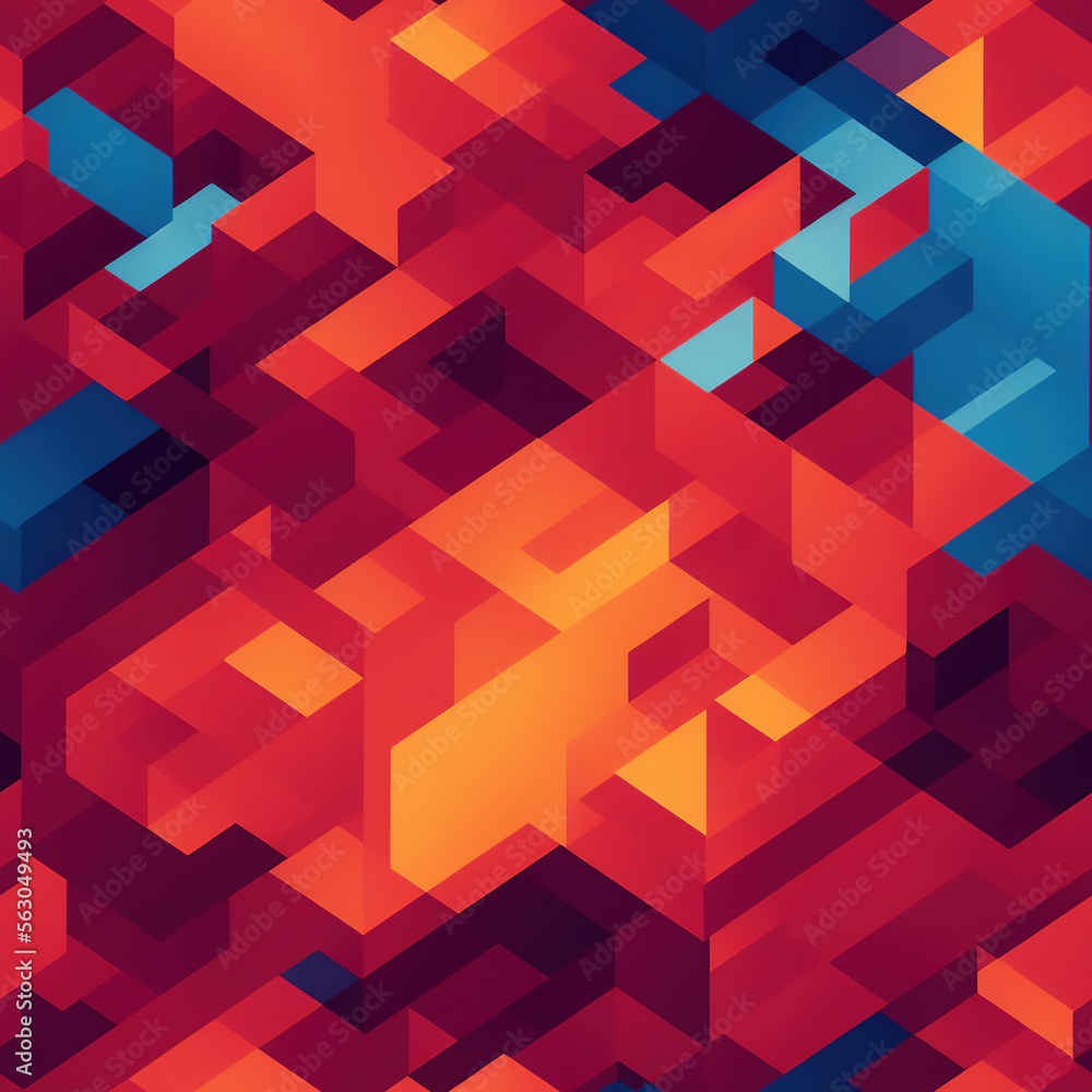 Poster seamless tile illustration featuring an orange and blue cube pattern. the geometric, isometric, and 