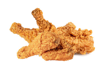 Fried chicken isolated on white background, junk food snack concept.
