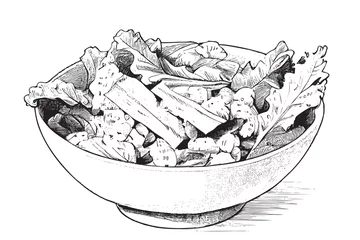 Fotobehang Caesar salad dish hand drawn engraving style sketch Vector illustration. © BigJoy