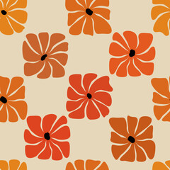 Trendy seamless pattern Hand drawn minimal geometric vibrant abstract red flowers. Modern print collage for fabric design, wallpaper, cover, interior textile