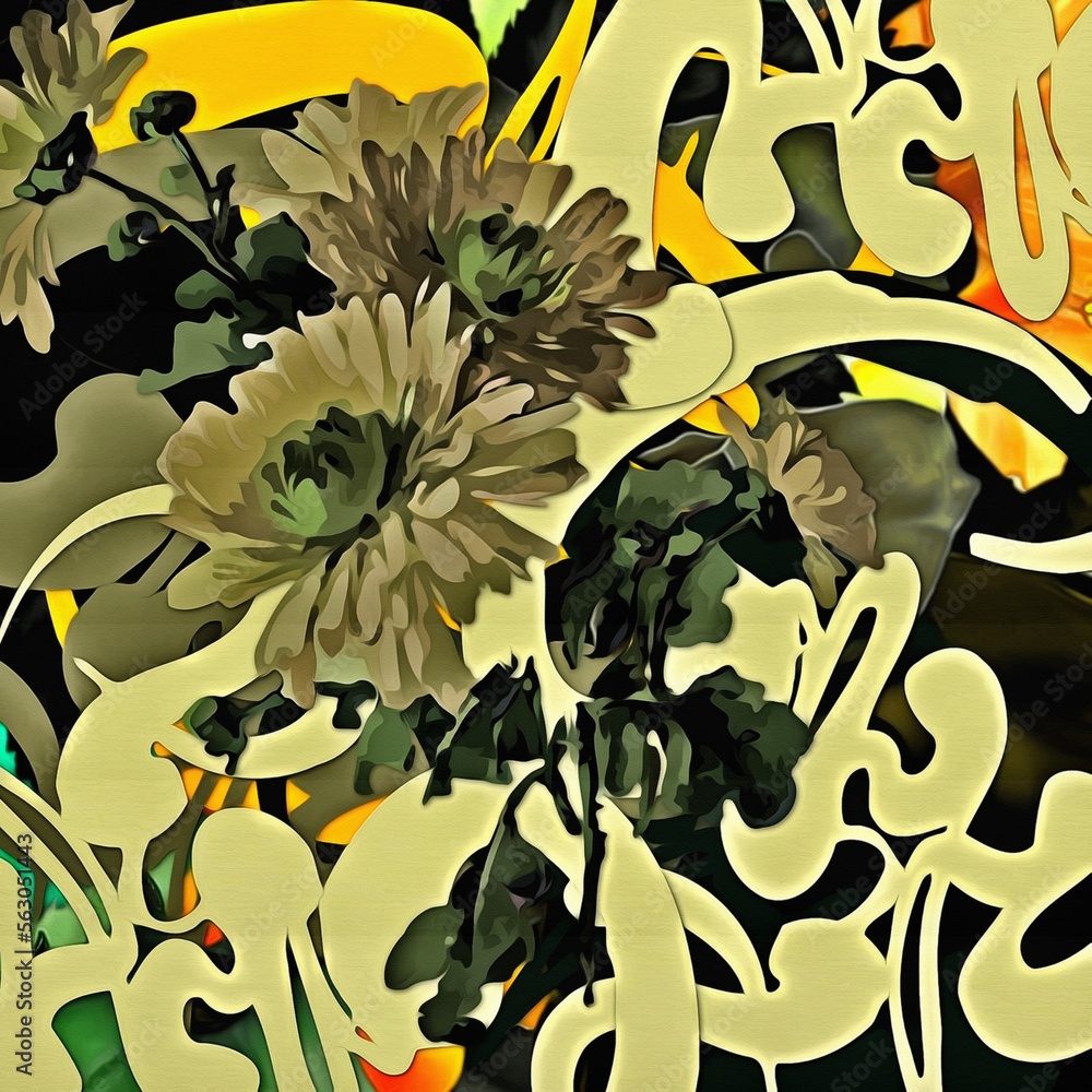Aufkleber computer graphics of abstract floral psychedelic background stylization of colored chaotic stickers 
