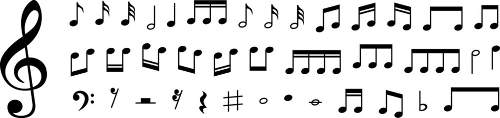 Collection of Music notes. Musical key signs - obrazy, fototapety, plakaty