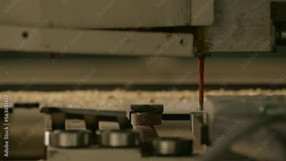Poster working new technologies. creative. sawing and inserting nails into wood machine that works quickly.