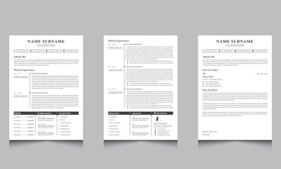 Minimal Resume CV Template Layout, Cover Letter Page Set Design