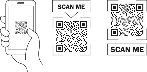 QR code. QR code for mobile app, payment and phone. Scan qr code icon