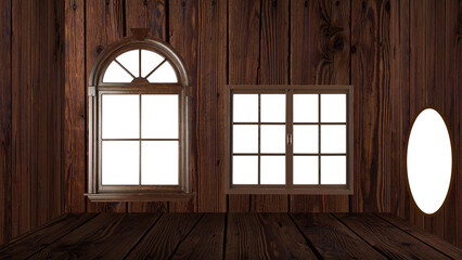 Wooden Empty Room with Transparent Window