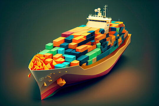 Container ship transportation symbol. 3D