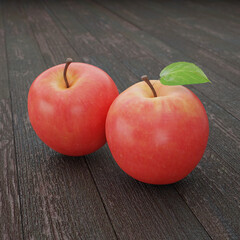 3D rendering Close up Apple on Old Wood Plank, Macro Apple on Ol