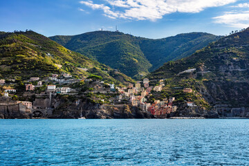 Fototapeta na wymiar Cinque Terre coast with Riomaggiore village in Italy