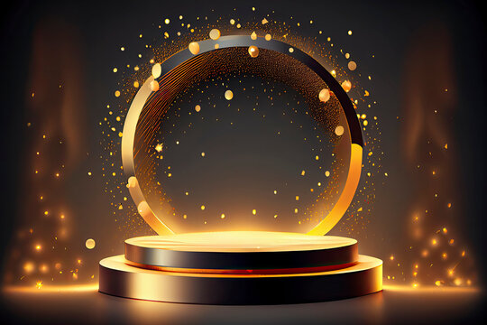 Gold podium for product presentation vector illustration. Abstract empty golden award platform