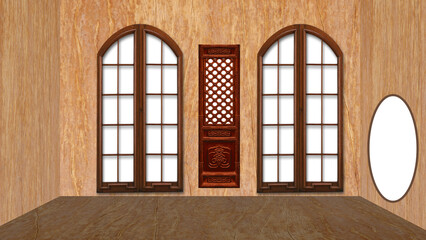 Wooden Empty Room with Transparent Window