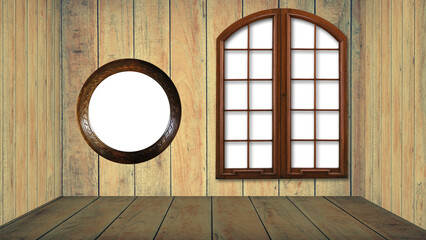 Wooden Empty Room with Transparent Window