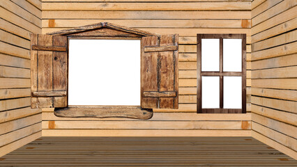 Wooden Empty Room with Transparent Window