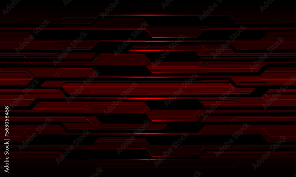 Poster Abstract red metallic black circuit cyber geometric design modern futuristic technology background vector