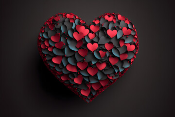 Beautiful Valentines Day Heart out of little red and black Hearts, Generative AI