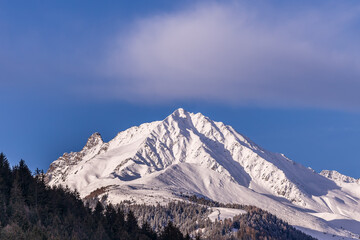 Fototapeta na wymiar Snow covered mountain peak in Axams, Tirol, Austria
