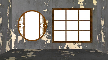 Rusty Wall Empty Room with Transparent Window