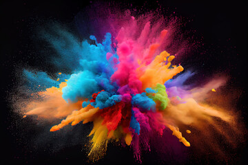 Realistic colorful rainbow holi paint color powder explosion with Generative AI
