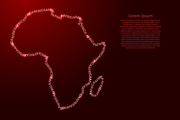 Africa map country along contour of recurring english red words name and glowing space stars