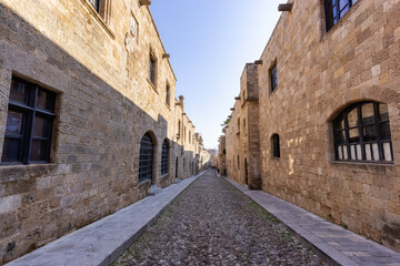 Street of the Knights of Rhode in Greece. Historic Landmark in the Old Town.