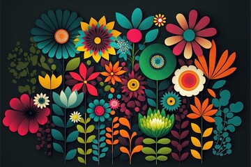 beaucoup de fond minimaliste de fleurs colorées, idéal pour le papier peint, vecteur, carte postale