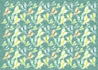 BIRDS LEAVES TEXTILE PATTERN GREEN BACKGROUND