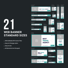 Tour and travel agency web set banner for social media posts, web multipurpose travel agency banner design