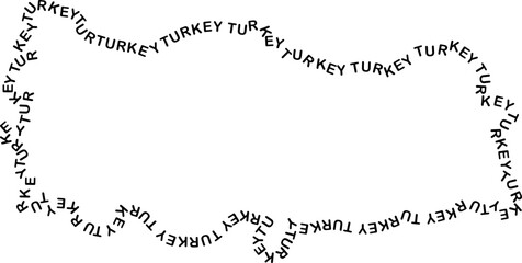 Turkey map country along contour of recurring english black words name of state