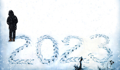 Fototapeta premium Numerals of the new year trampled in the snow