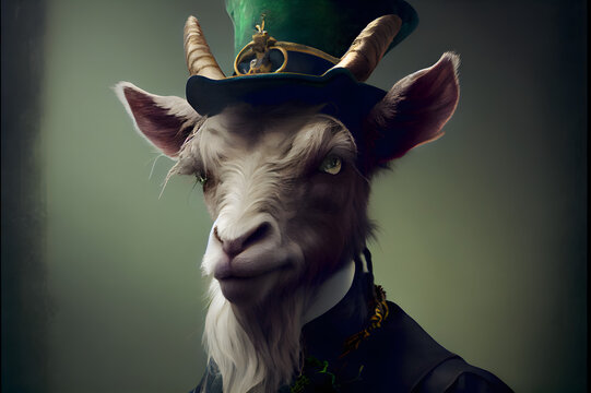 portrait of a billy goat as a leprechaun on st. patrick's day, generative ai