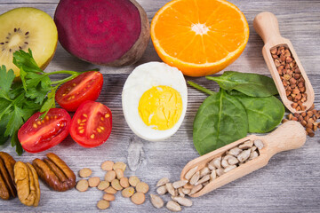 Healthy nutritious ingredients containing natural vitamin B9, fiber and other minerals